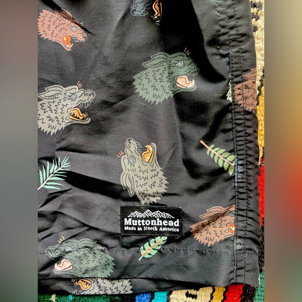 Muttonhead x Bather Wolf Head Unisex Swim Shorts size Small